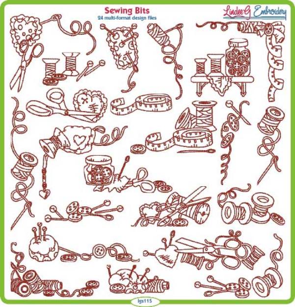 Picture of Redwork Sewing Bits Embroidery Design Pack