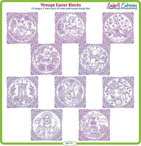 Picture of Vintage Easter Blocks Bundle Combo Embroidery Design Pack