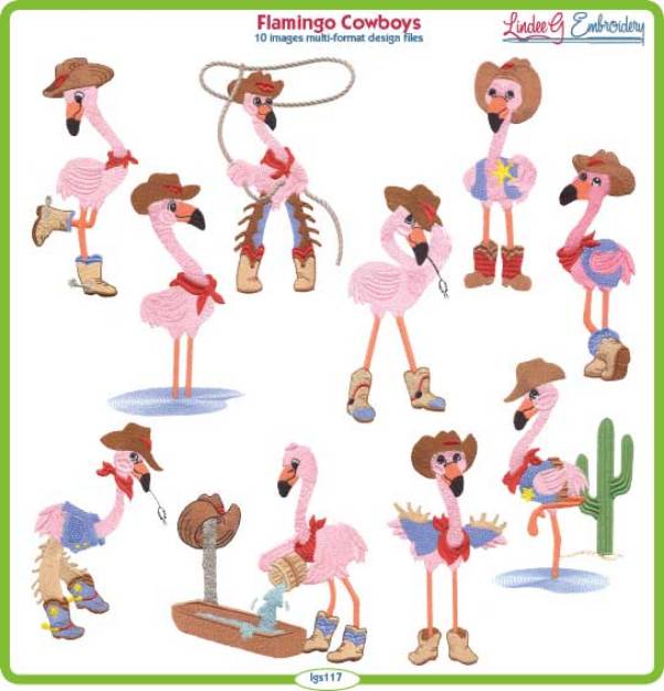 Picture of Flamingo Cowboys Embroidery Design Pack