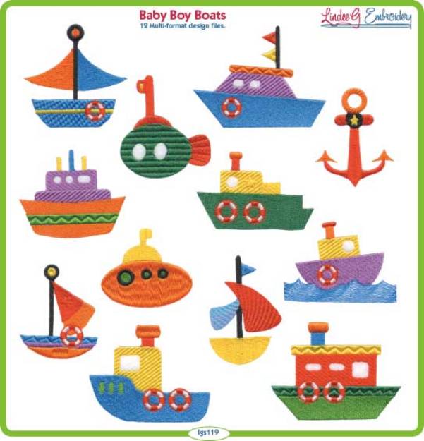 Picture of Baby Boy Boats Embroidery Design Pack