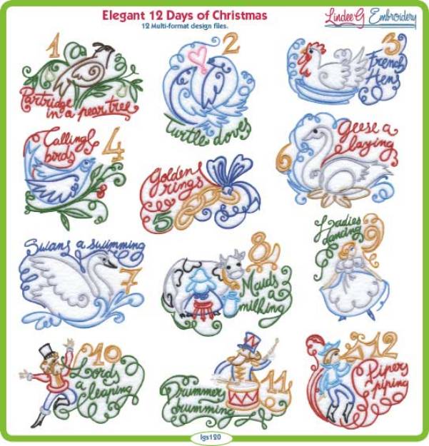 Picture of Elegant  2 Days of Christmas Embroidery Design Pack