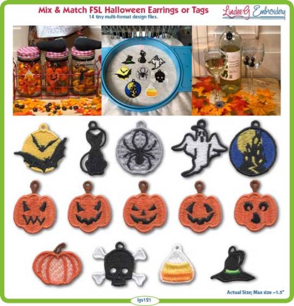 Picture of Mix & Match FSL Halloween Earrings Embroidery Design Pack