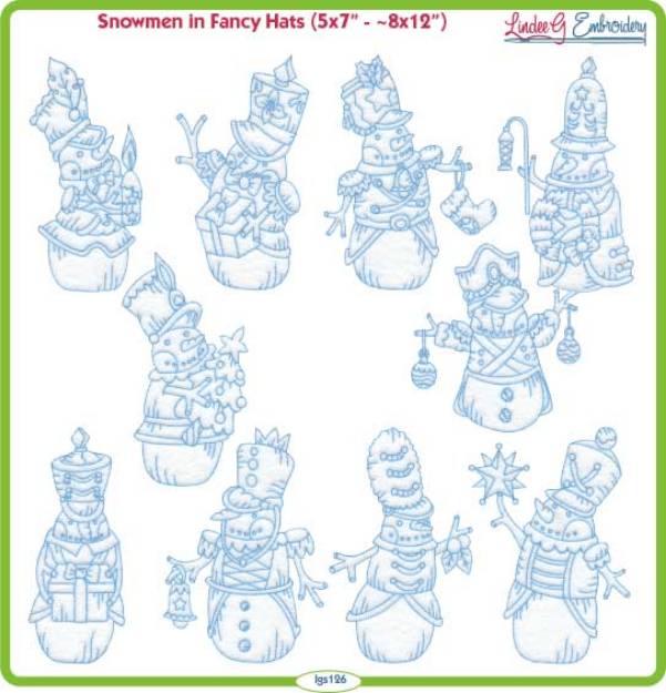Picture of Snowmen in Fancy Hats  Bundle Combo Embroidery Design Pack