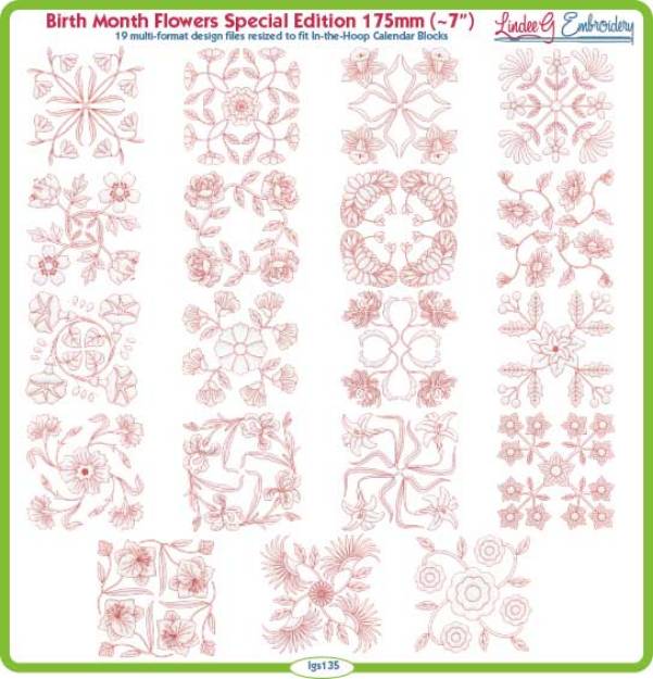 Picture of Birth Month Flowers Special Edition Embroidery Design Pack