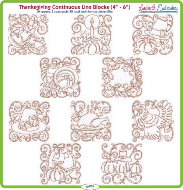 Picture of Continuous Line Thanksgiving Blocks  Embroidery Design Pack