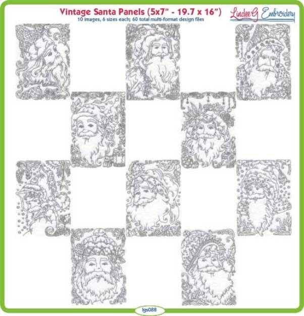 Picture of Vintage Santa Panels  Embroidery Design Pack