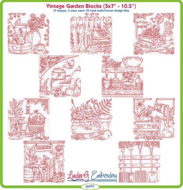 Picture of Vintage Garden Blocks  Embroidery Design Pack