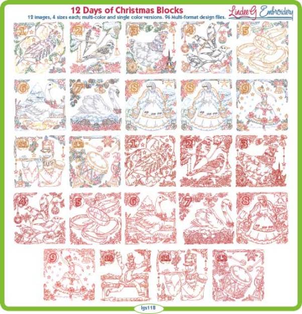 Picture of  2 Days of Christmas Blocks Multicolor  75mm  Embroidery Design Pack