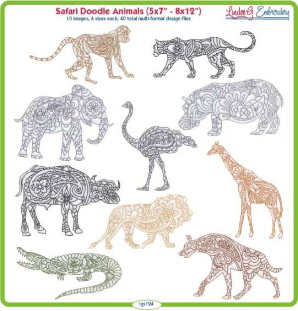 Picture of Safari Doodle Animals  Embroidery Design Pack