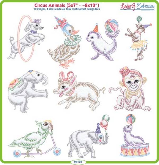 Picture of Circus Animals  Embroidery Design Pack