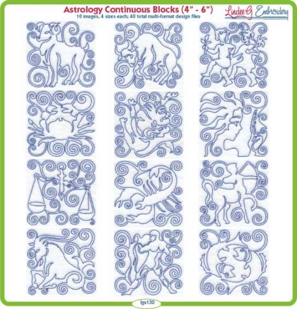 Picture of Astrology Continuous Line Blocks  Embroidery Design Pack