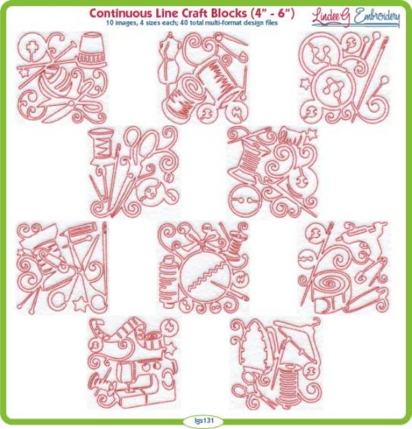 Picture of Continuous Line Craft Blocks  Embroidery Design Pack