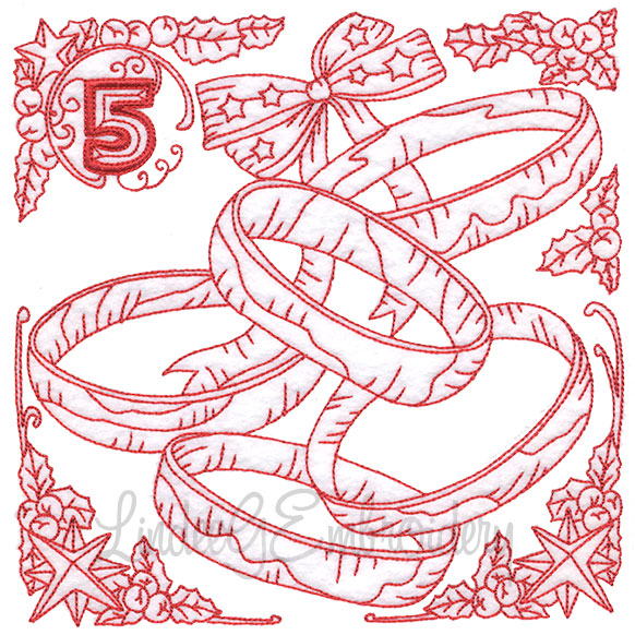 Redwork 5 Golden Rings (4 sizes) Machine Embroidery Design