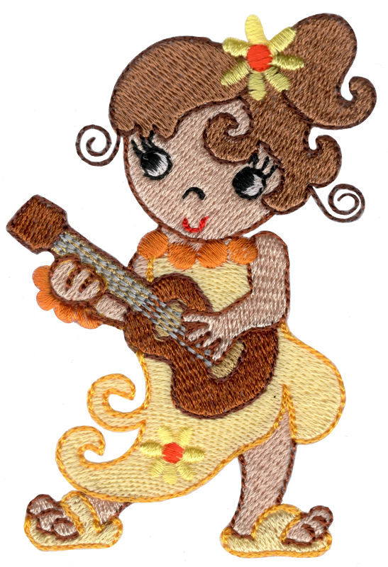 Hula Girl Playing Guitar Machine Embroidery Design