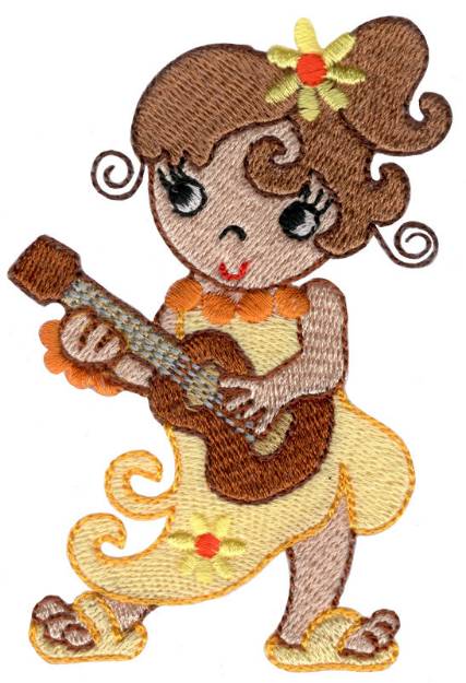 Picture of Hula Girl Playing Guitar Machine Embroidery Design