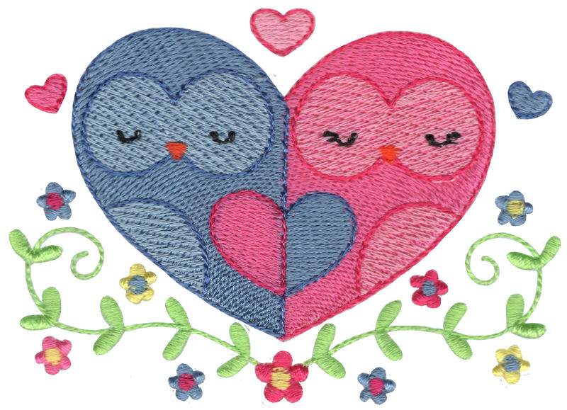 Heart Owls Love Birds Machine Embroidery Design