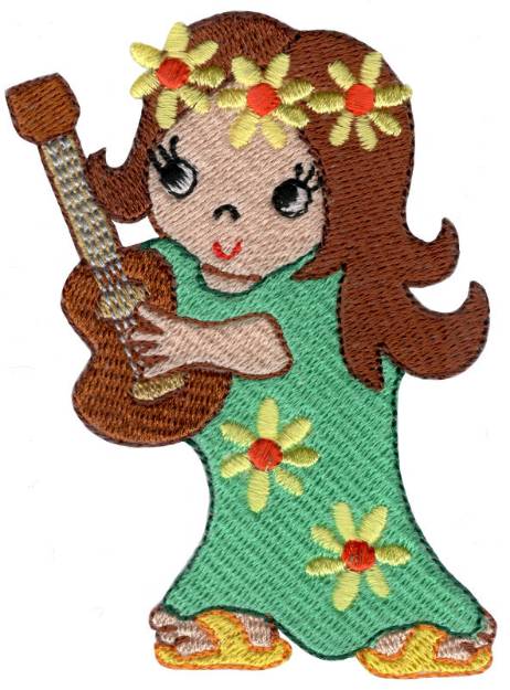 Picture of Hula Girl Playing Guitar Machine Embroidery Design