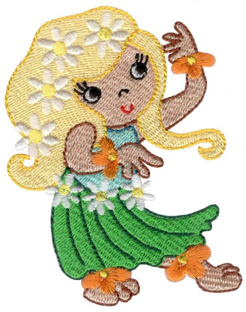 Picture of Yellow Hair Hula Girl Machine Embroidery Design