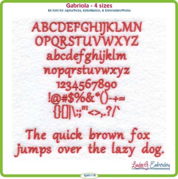 Picture of Gabriola Embroidery Font