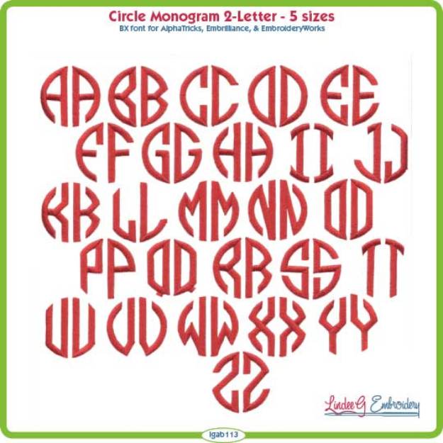 Picture of Circle Monogram 2-Letter Embroidery Font Pack