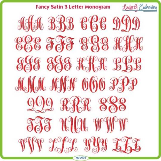 Picture of Fancy Monogram Satin Embroidery Font Pack