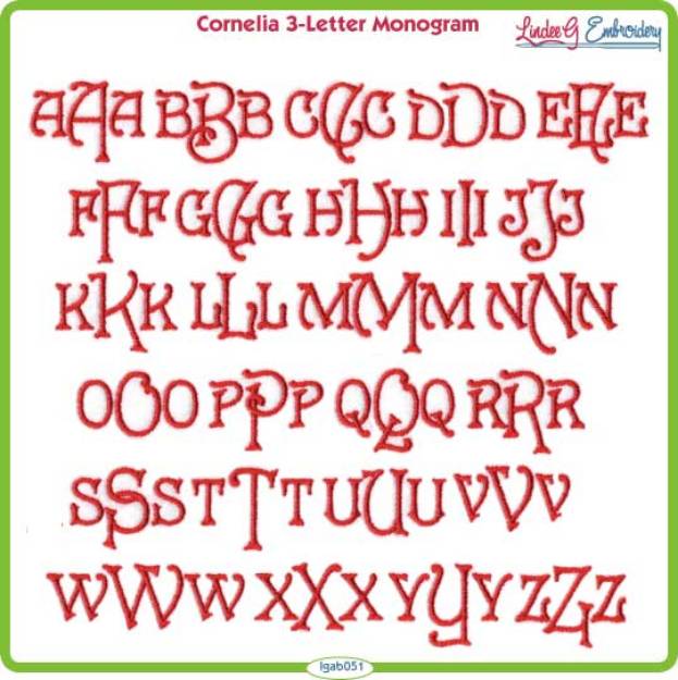 Picture of Cornelia 3-Letter Monogram Embroidery Font Pack