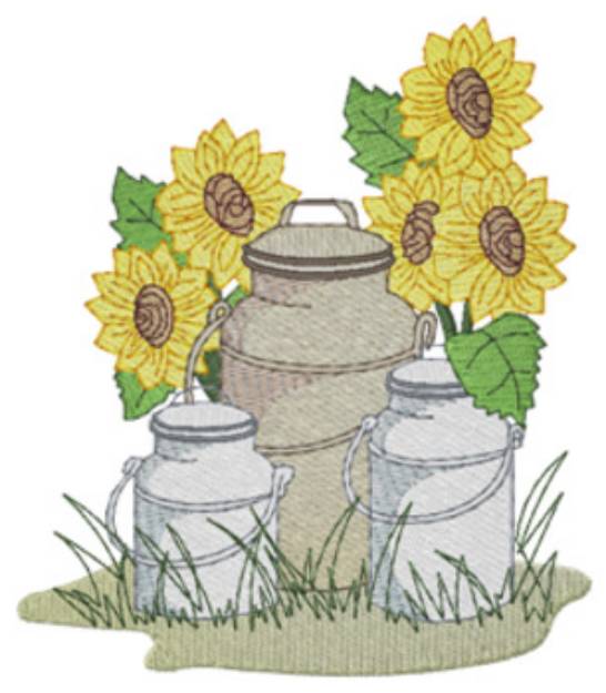 Picture of Cream Can & Sunflowers Machine Embroidery Design
