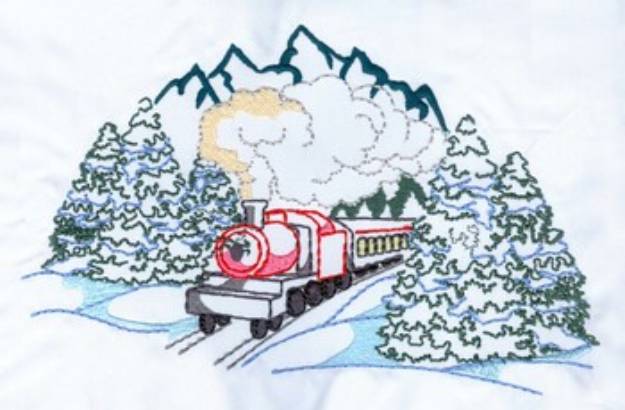 Picture of Mountain Train Scene Machine Embroidery Design