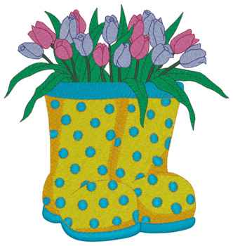 Rain Boots Flower Pot Machine Embroidery Design