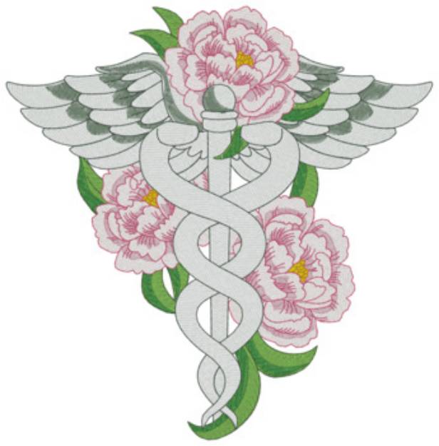 Picture of Floral Caduceus Machine Embroidery Design