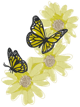 Butterflies W/wildflowers Light Stitch Machine Embroidery Design