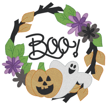 Halloween Boo Wreath Machine Embroidery Design