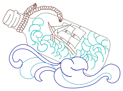 Ship In A Bottle Machine Embroidery Design