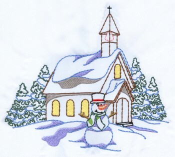 Church W/snowman Machine Embroidery Design