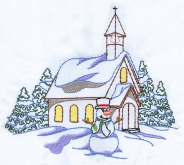 Picture of Church W/snowman Machine Embroidery Design