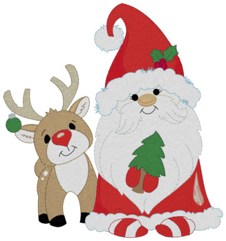 Santa Gnome And Reindeer Machine Embroidery Design