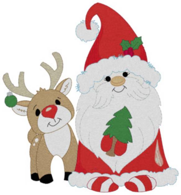 Picture of Santa Gnome And Reindeer Machine Embroidery Design