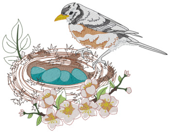 Robin On Nest Machine Embroidery Design