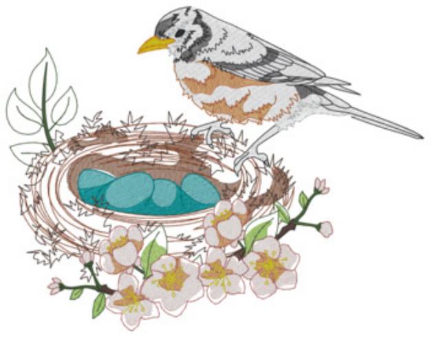 Picture of Robin On Nest Machine Embroidery Design