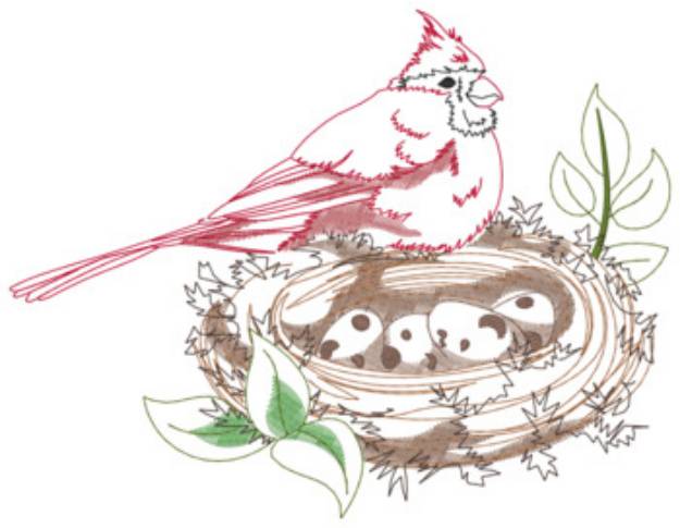 Picture of Cardinal & Nest Machine Embroidery Design