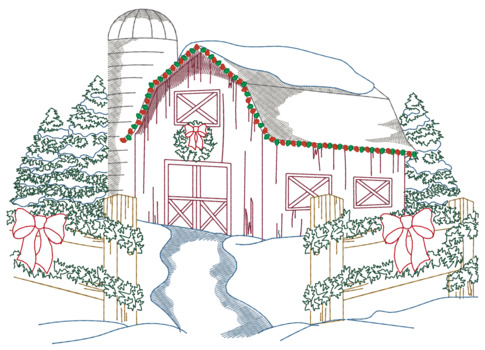 Christmas Barn Machine Embroidery Design