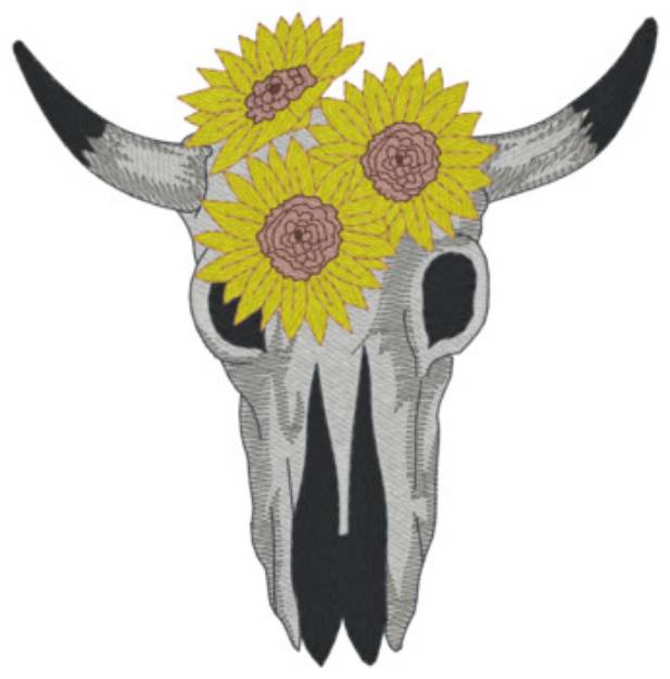 Picture of Skull W/sunflowers Machine Embroidery Design