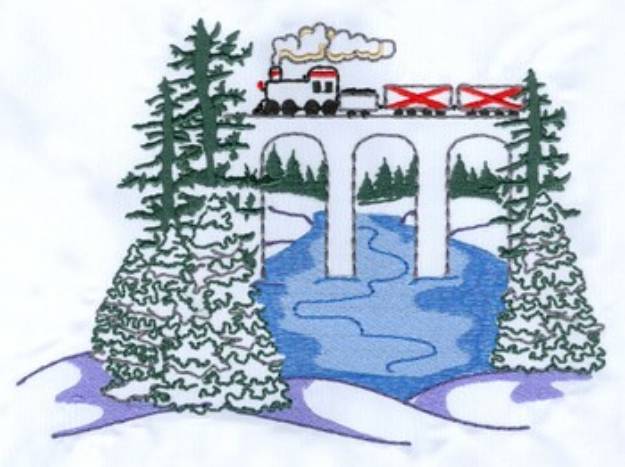 Picture of Train On Bridge Machine Embroidery Design