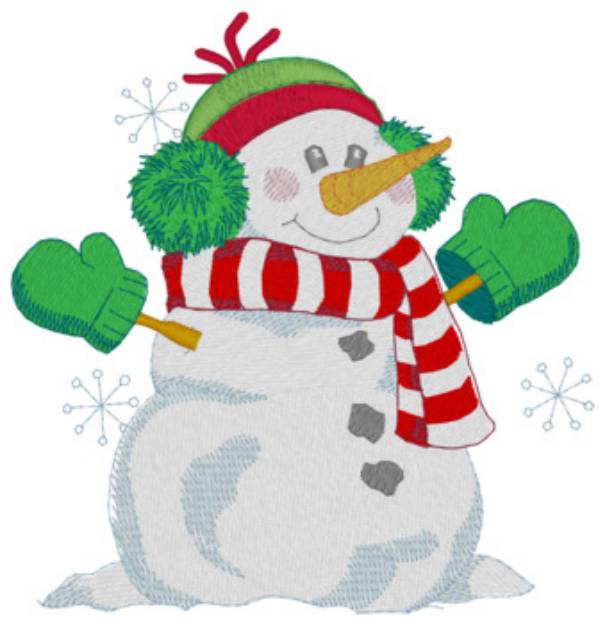 Picture of Snowman W/snowflakes Machine Embroidery Design