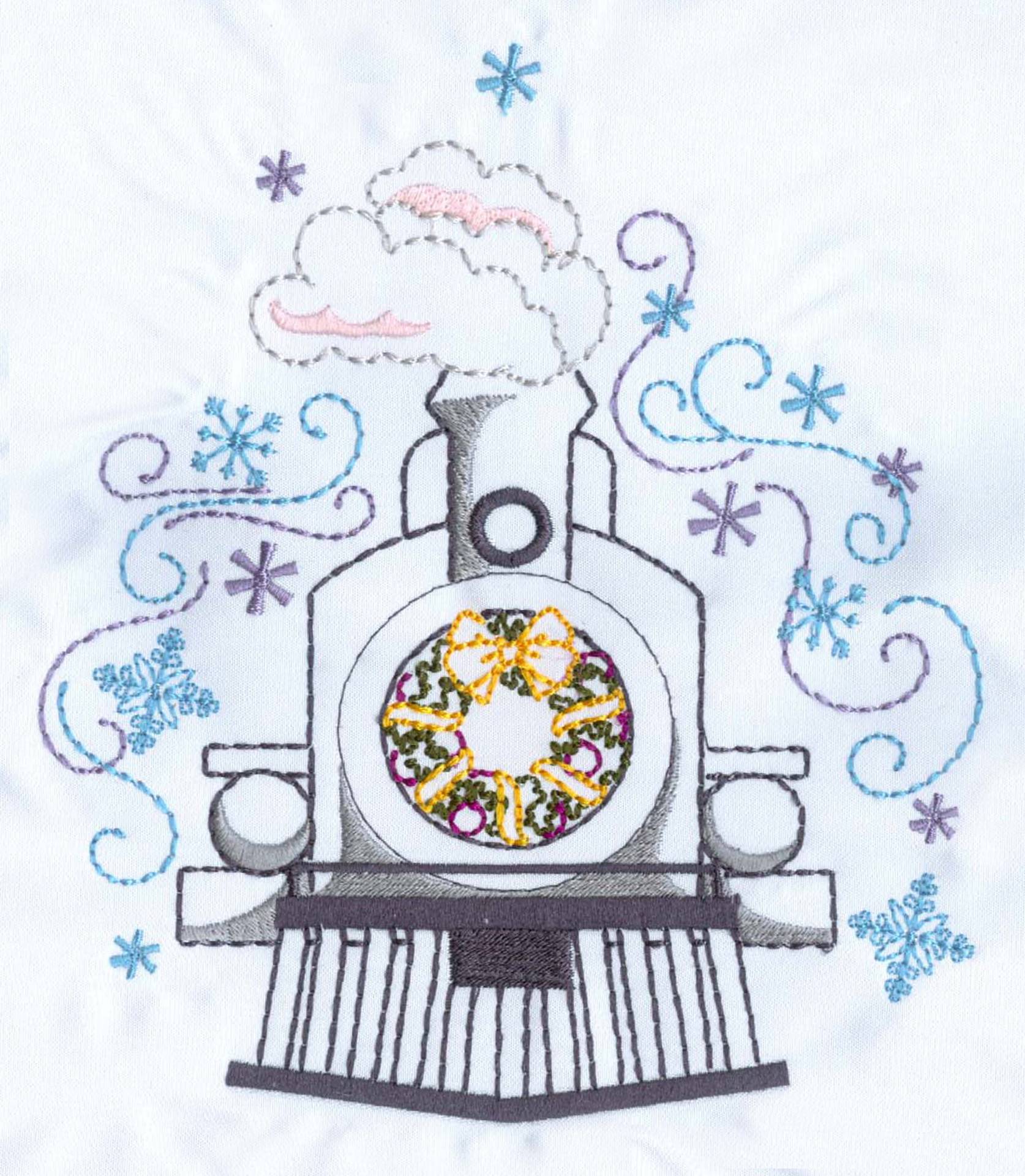 Train & Snowflakes Machine Embroidery Design