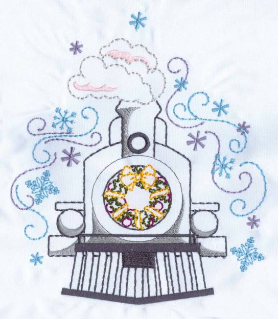 Picture of Train & Snowflakes Machine Embroidery Design