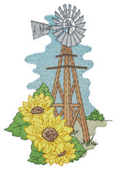 Windmill & Sunflowers Machine Embroidery Design