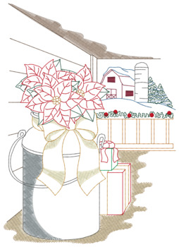 Poinsettia Cream Can Machine Embroidery Design