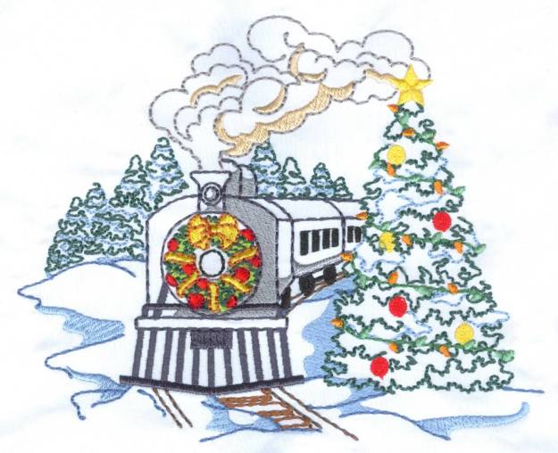 Picture of Train & Christmas Tree Machine Embroidery Design