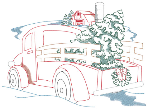 Christmas Farm Truck Machine Embroidery Design